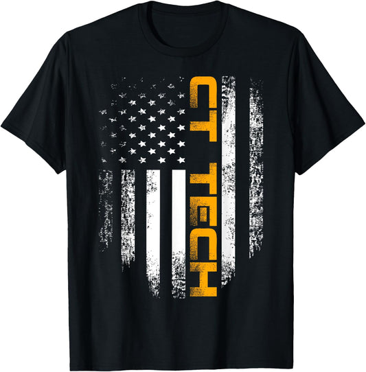 Vintage CT Tech With American Flag For Doctor Gift T-Shirt - T-Shirt | Black