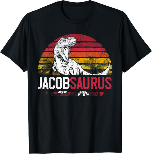 Jacob Saurus Funny Personalized Dinosaur T Rex Name Gift Boy T-Shirt - T-Shirt | Black