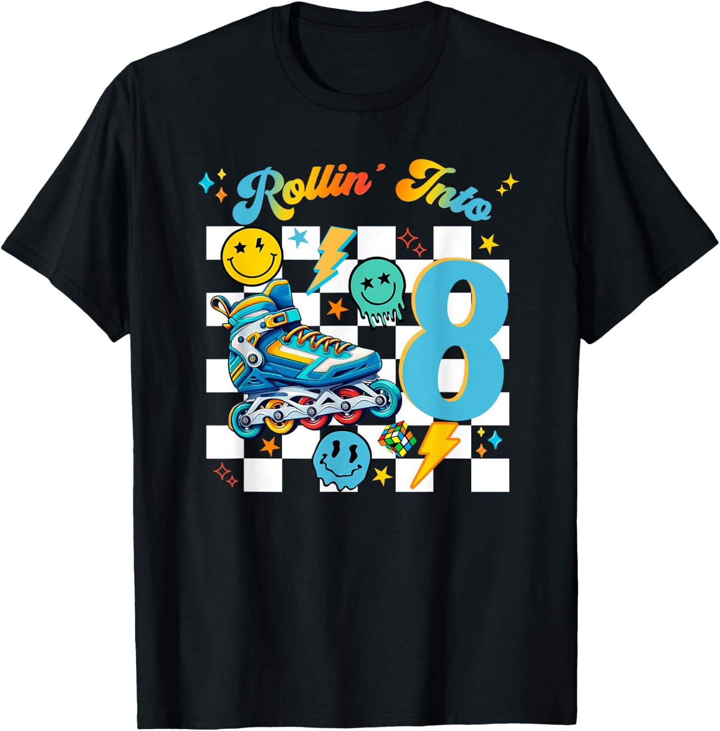 Roller Skating Birthday Dude Boy Roller Skates Retro Party T-Shirt - T-Shirt | Black