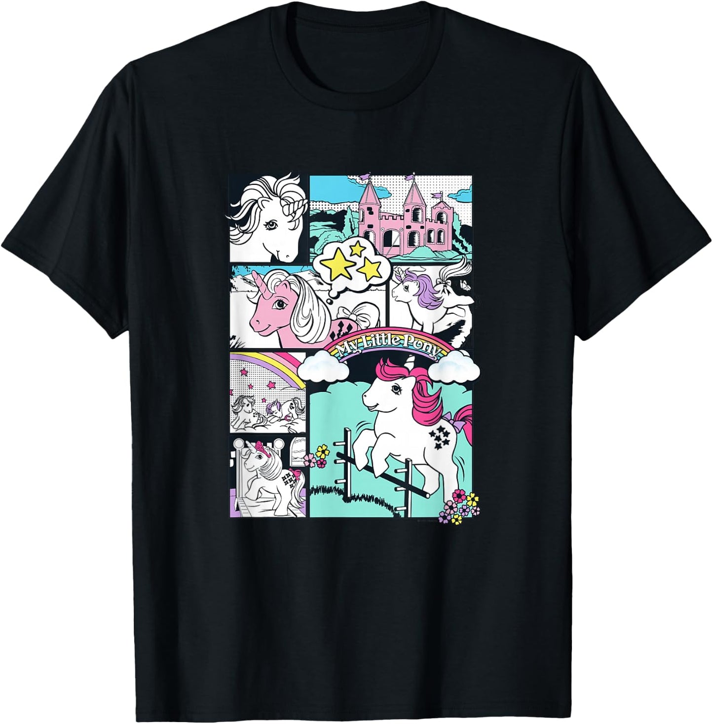 My Little Pony Classic Vintage Rainbow Castle Comic Book T-Shirt - T-Shirt | Black