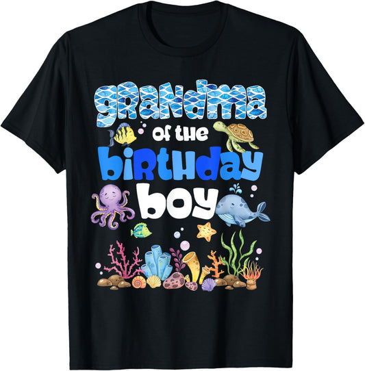 Grandma Of The Birthday Boy Sea Fish Ocean Animals Aquarium T-Shirt - T-Shirt | Black