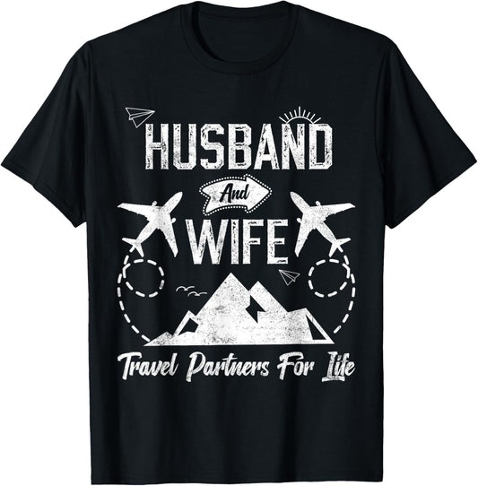 Husband and Wife Travel Partners for Life for Couples T-Shirt - T-Shirt | Black