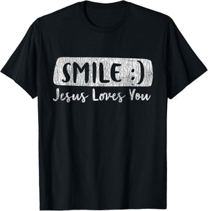 Vintage Smile Loves You Jesus Religious Faith Christian Gift T-Shirt - T-Shirt | Black