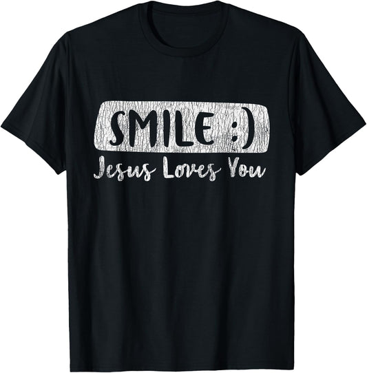 Vintage Smile Loves You Jesus Religious Faith Christian Gift T-Shirt - T-Shirt | Black