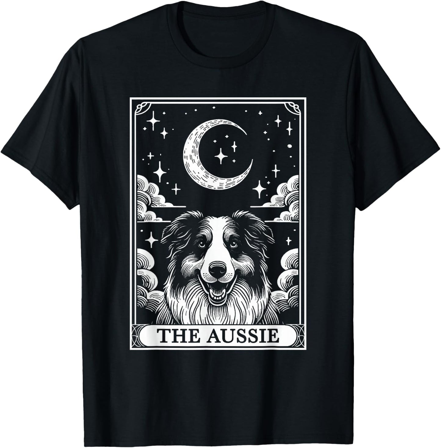 Tarot Card Vintage Crescent Moon Australian Shepherd Dog Mom T-Shirt - T-Shirt | Black