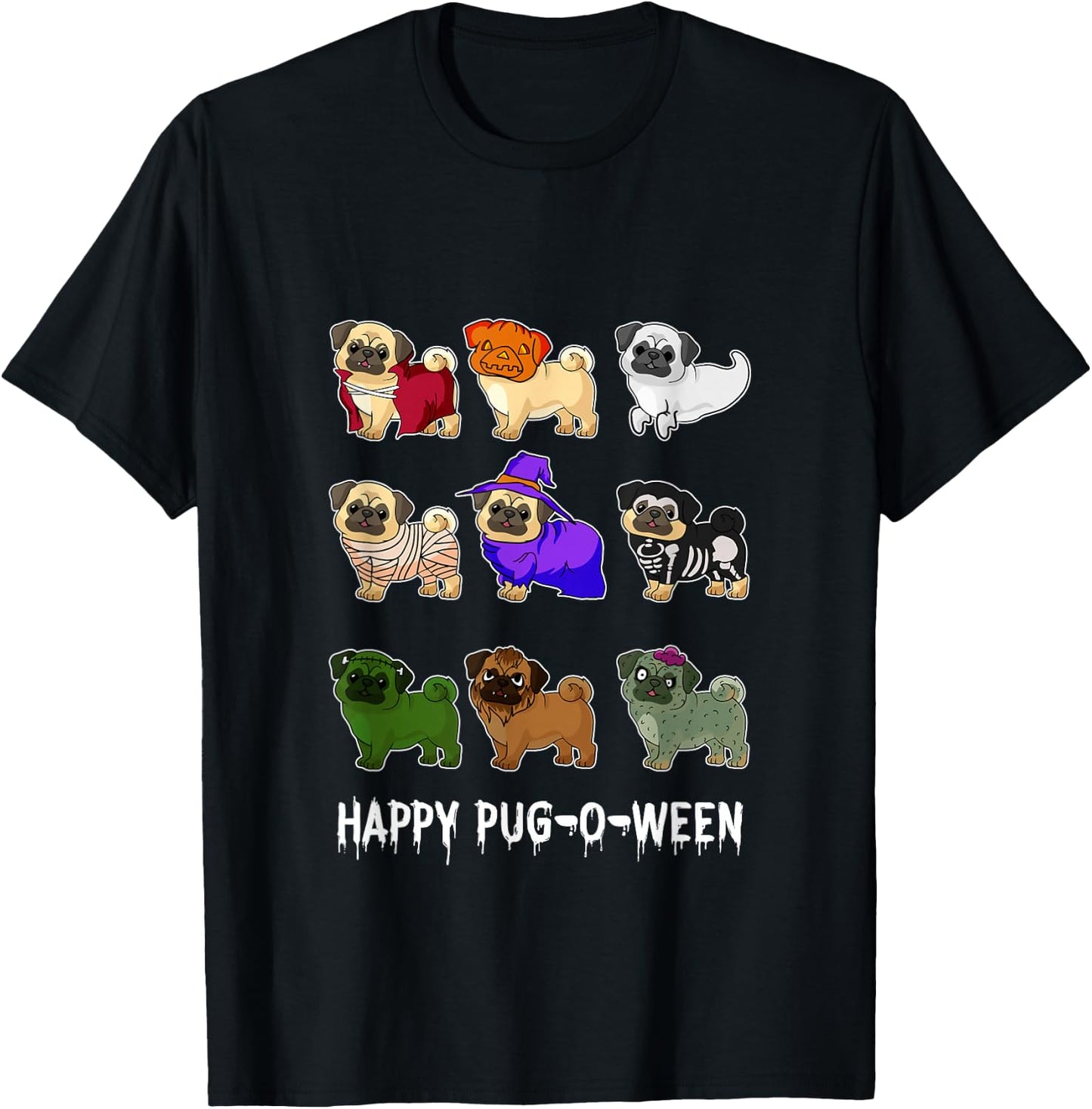Pug Happy Pug-o-ween Halloween Cute Spooky Costume Gift T-Shirt - T-Shirt | Black