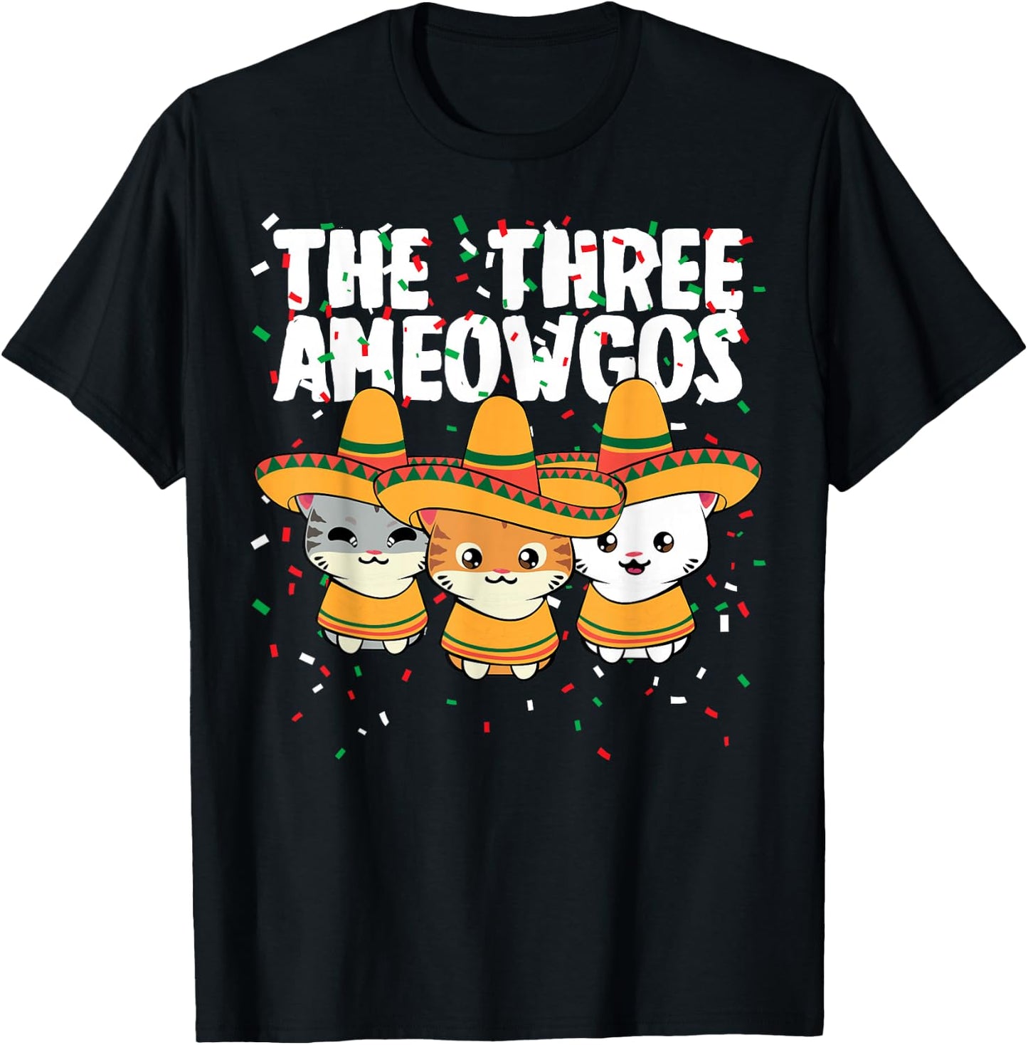 The Three Amigos Mexican Cinco de Mayo Cute Cats Ameowgos T-Shirt - T-Shirt | Black