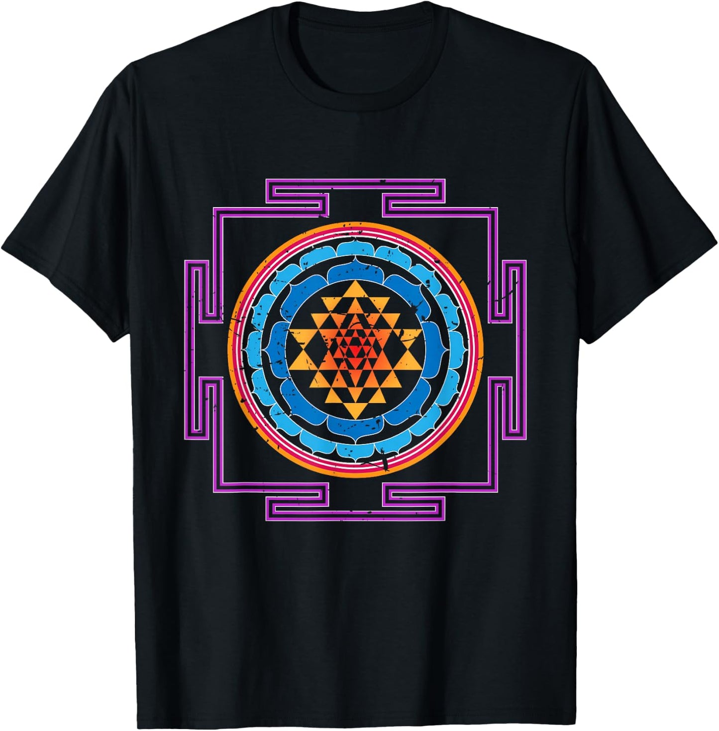 Colored Luck and Prosperity SRI YANTRA T-Shirt - T-Shirt | Black