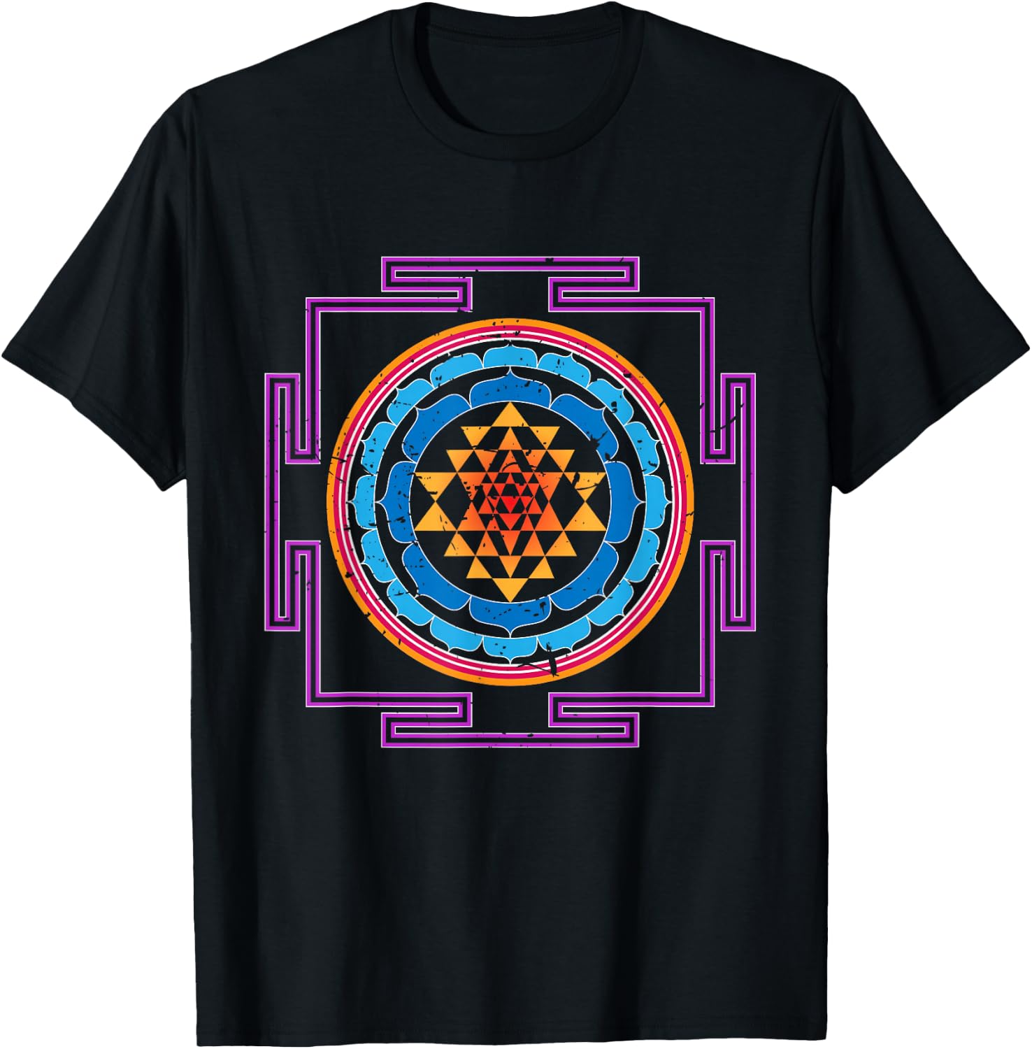 Colored Luck and Prosperity SRI YANTRA T-Shirt - T-Shirt | Black