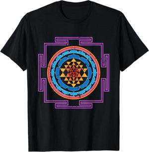 Colored Luck and Prosperity SRI YANTRA T-Shirt - T-Shirt | Black