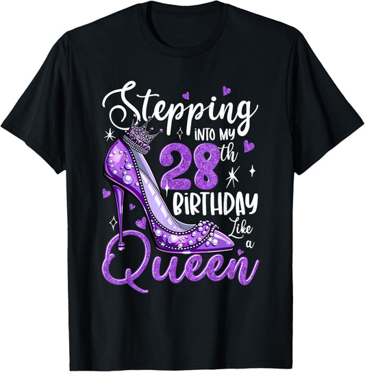 Stepping Into My 28th Birthday 28 Years Old Gift Women Girls T-Shirt - T-Shirt | Black