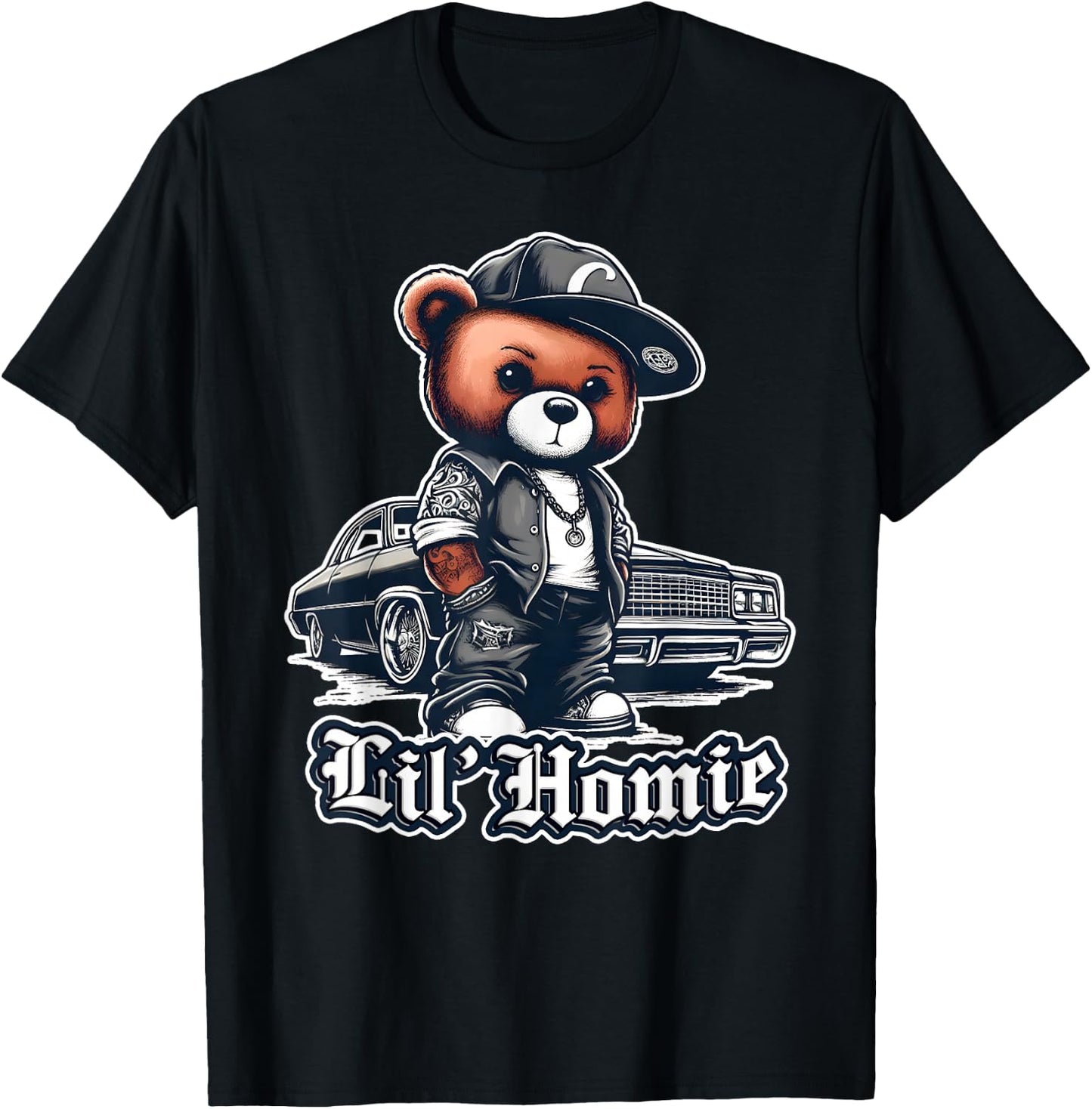 Lil Homie Shirt Cute Teddy Bear Hip Hop Lowrider Chicano T-Shirt - T-Shirt | Black