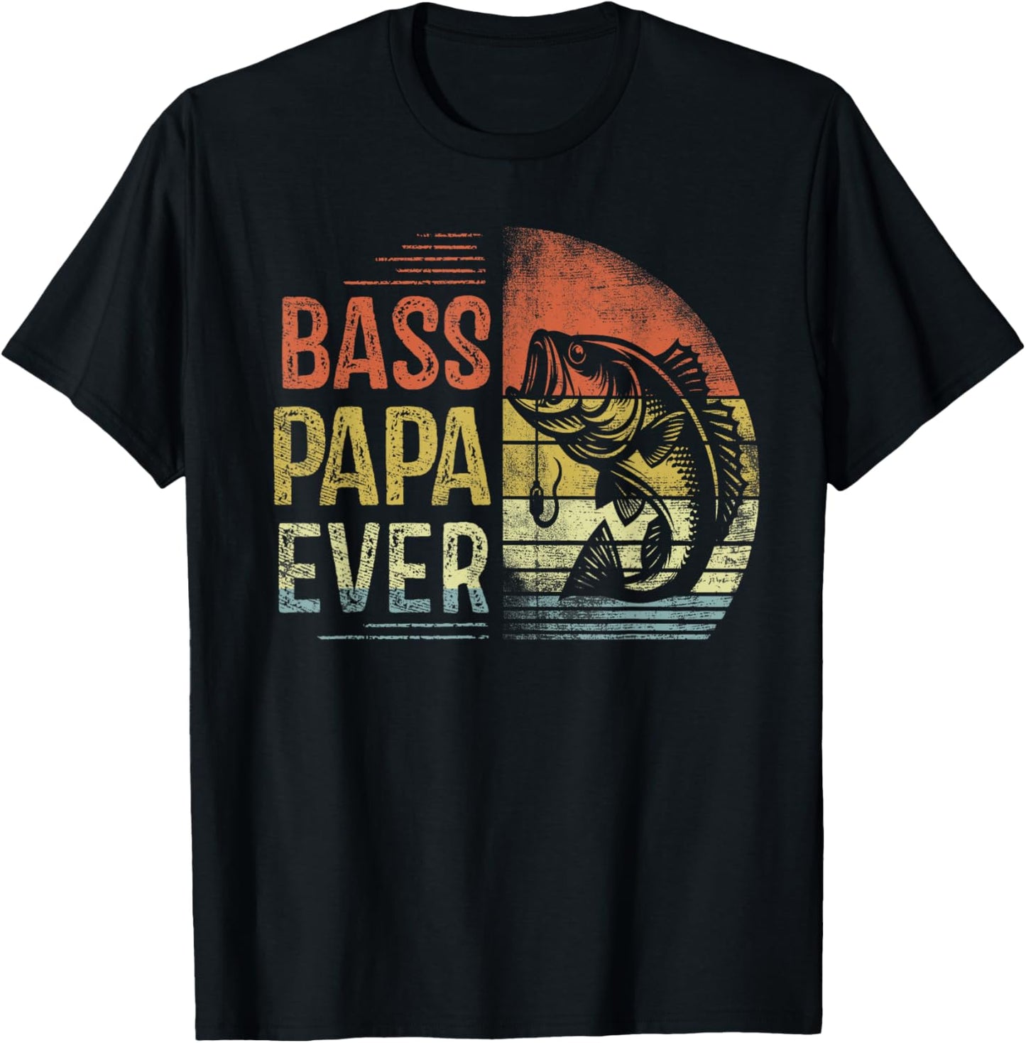 Bass Papa Ever Fishing Gifts Papa Birthday Vintage T-Shirt - T-Shirt | Black