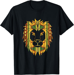 Melanin King Kente Lion African T-Shirt - T-Shirt | Black