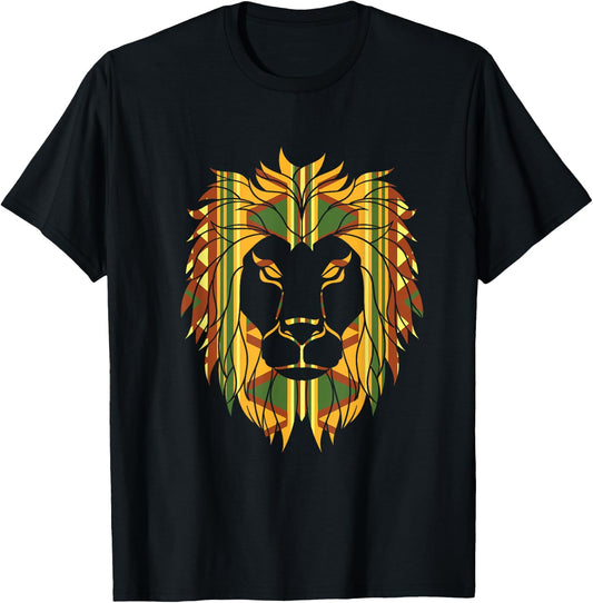 Melanin King Kente Lion African T-Shirt - T-Shirt | Black