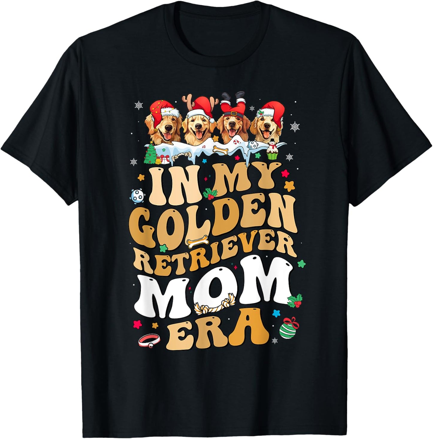 Christmas In My Golden Retriever Era Dog Mom Xmas Pajamas Women Kids T-Shirt - T-Shirt | Black