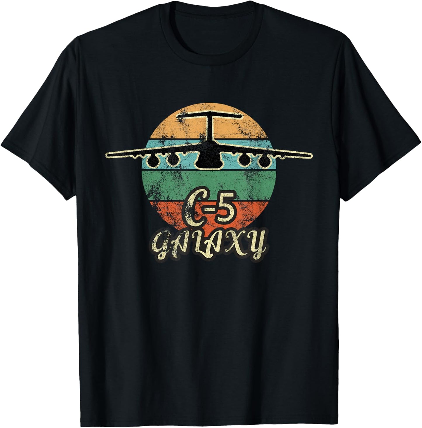 C-5 Galaxy Vintage Sunset Airlift Cargo Airplane T-Shirt - T-Shirt | Black