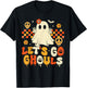 Halloween Lets Go Ghouls Ghost Retro Groovy Women Girl Kids T-Shirt - T-Shirt | Black