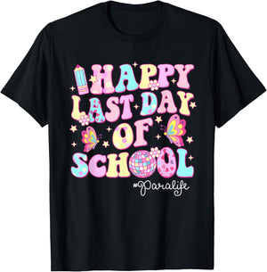 Retro Groovy Happy Last Day Of School Para Life T-Shirt - T-Shirt | Black