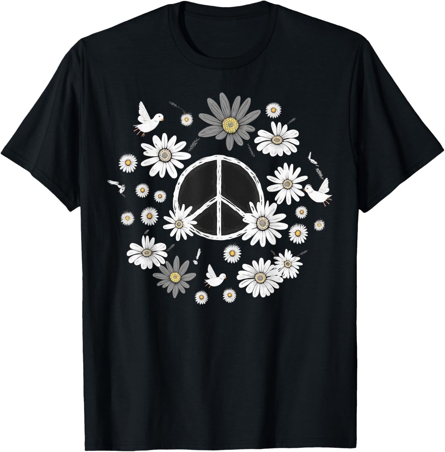 PEACE SIGN LOVE 60s 70s Daisy Flower Hippie Costume T-Shirt - T-Shirt | Black