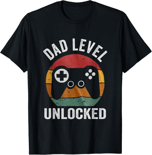 Funny New Dad Dad Level Unlocked day Gaming T-Shirt - T-Shirt | Black
