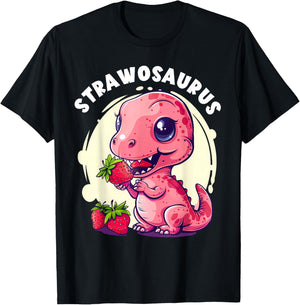 Strawberry Dinosaur Cute Dinosaur Strawberry Fruit T-Rex T-Shirt - T-Shirt | Black