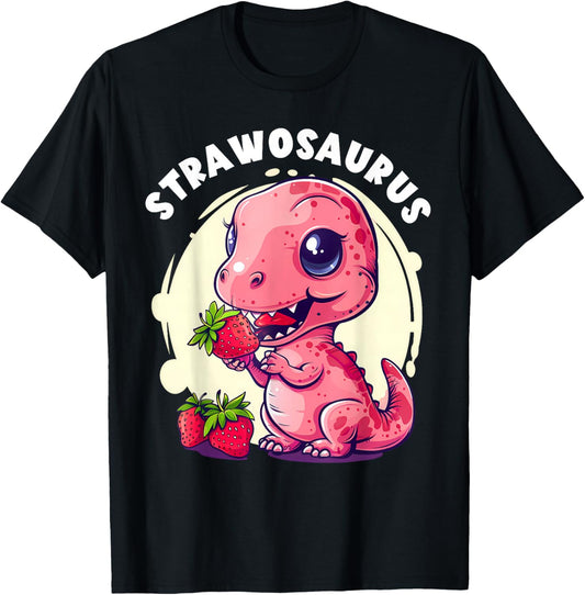 Strawberry Dinosaur Cute Dinosaur Strawberry Fruit T-Rex T-Shirt - T-Shirt | Black