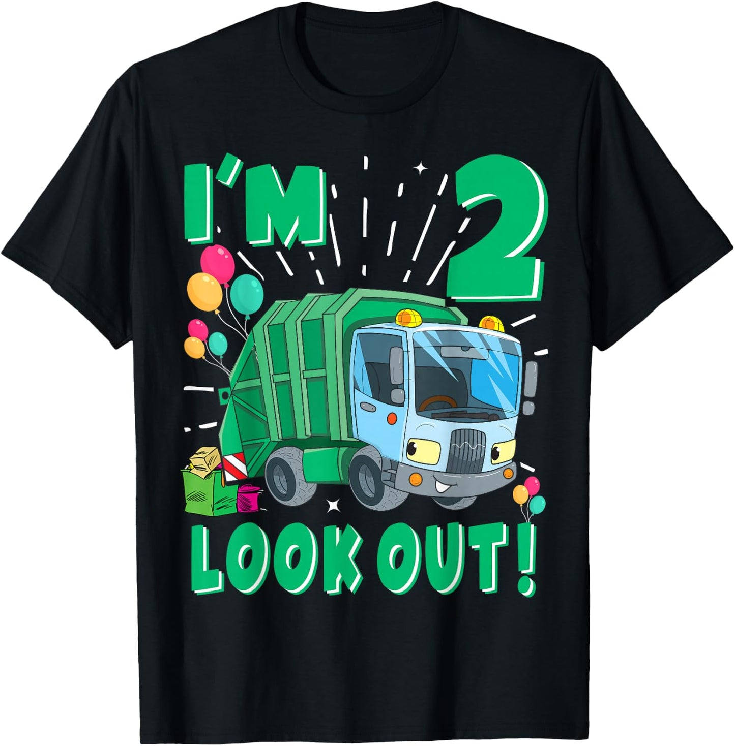 Two 2nd Birthday Garbage Truck Trash Boy 2 Years Old T-Shirt - T-Shirt | Black