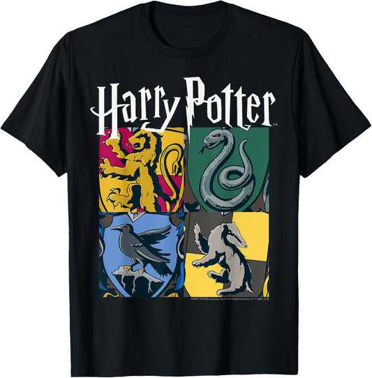 Harry Potter House Crests Panels T-Shirt - T-Shirt | Black