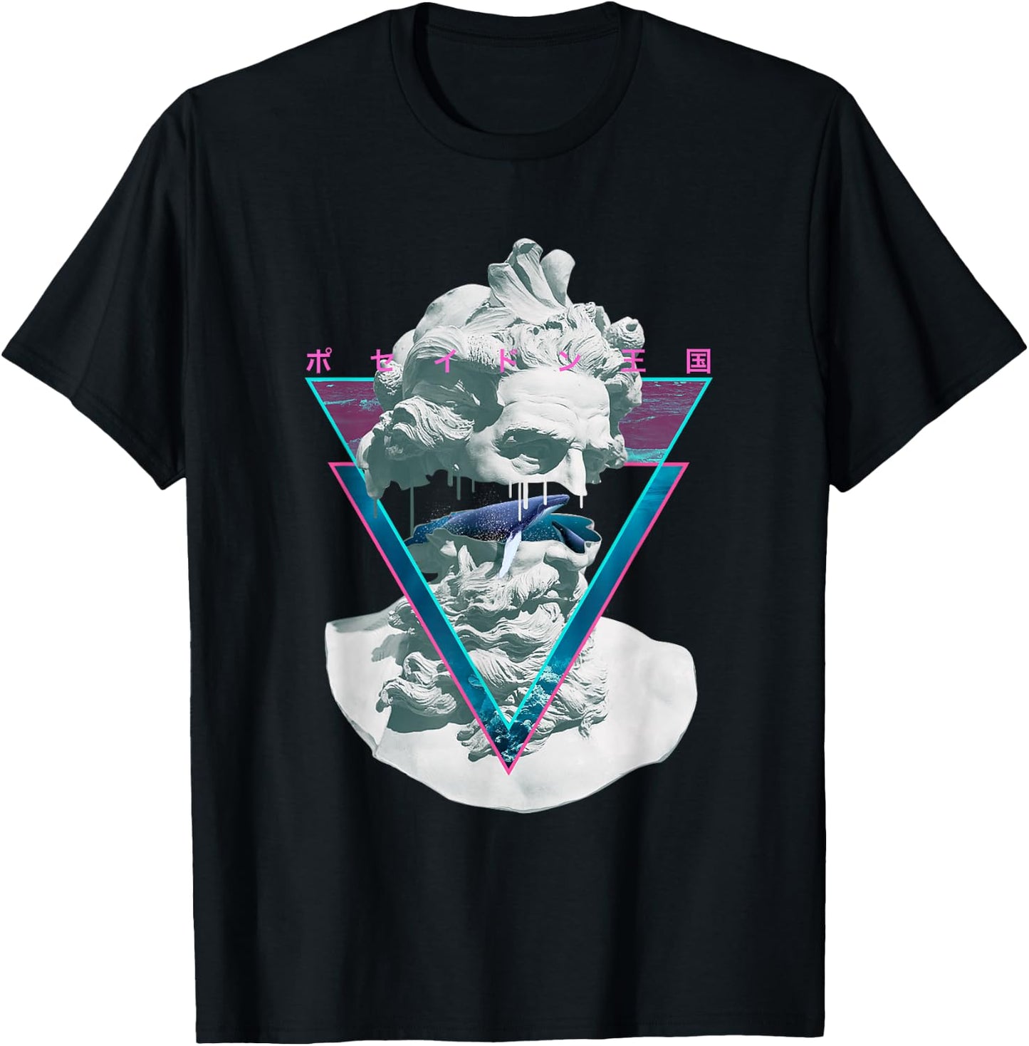 Vaporwave Poseiden Statue Bust Retro 80s King Of The Sea Art T-Shirt - T-Shirt | Black