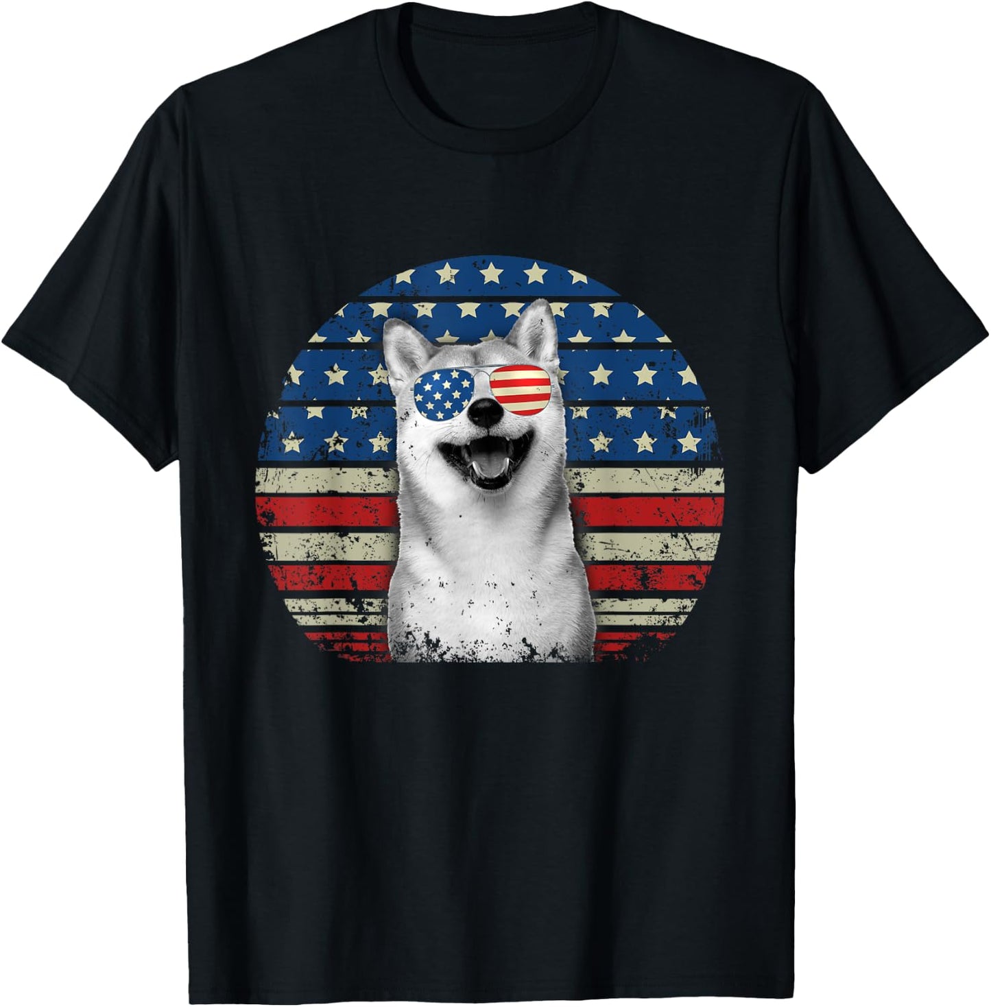 Retro Patriotic Shiba Inu American Flag Dog Lover T-Shirt - T-Shirt | Black