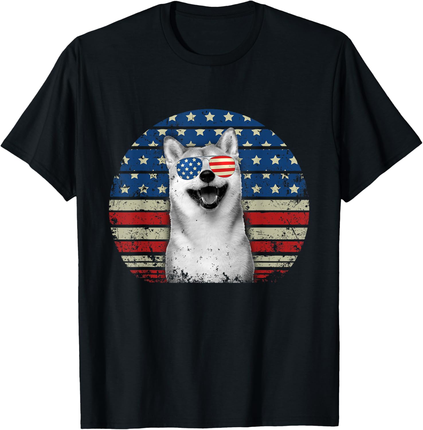 Retro Patriotic Shiba Inu American Flag Dog Lover T-Shirt - T-Shirt | Black