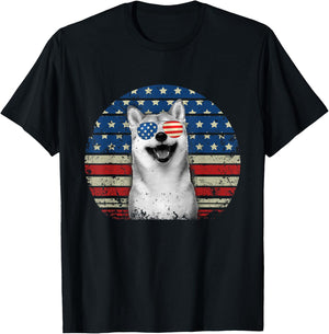 Retro Patriotic Shiba Inu American Flag Dog Lover T-Shirt - T-Shirt | Black