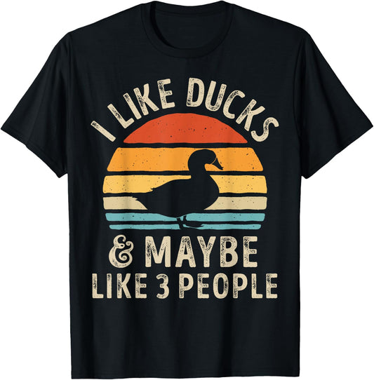 I Like Ducks And Maybe Like 3 People Duck Farm Farmer Retro T-Shirt - T-Shirt | Black