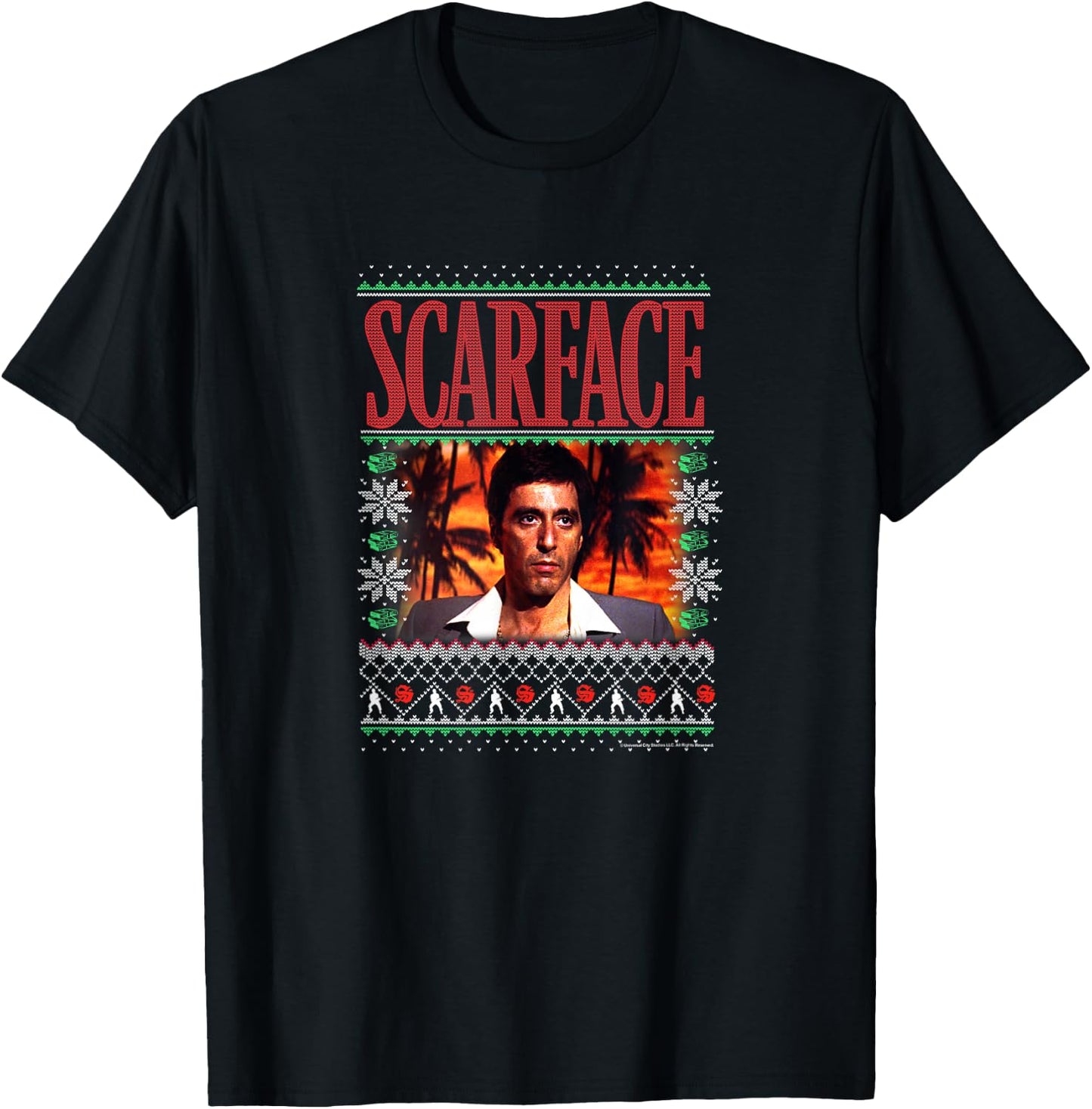 Scarface Christmas Style Knit Design T-Shirt - T-Shirt | Black