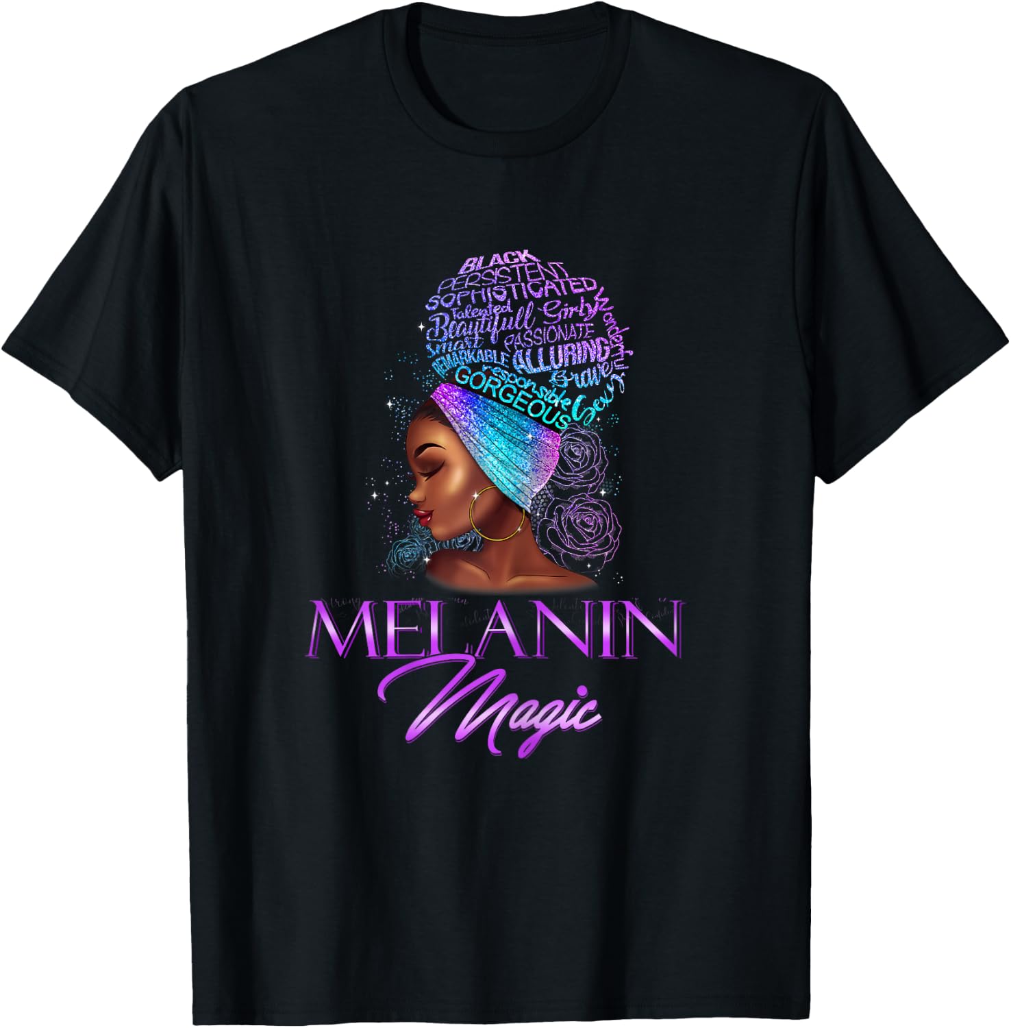 Melanin Magic Purple Black Womans Afro African Girls BLM T-Shirt - T-Shirt | Black