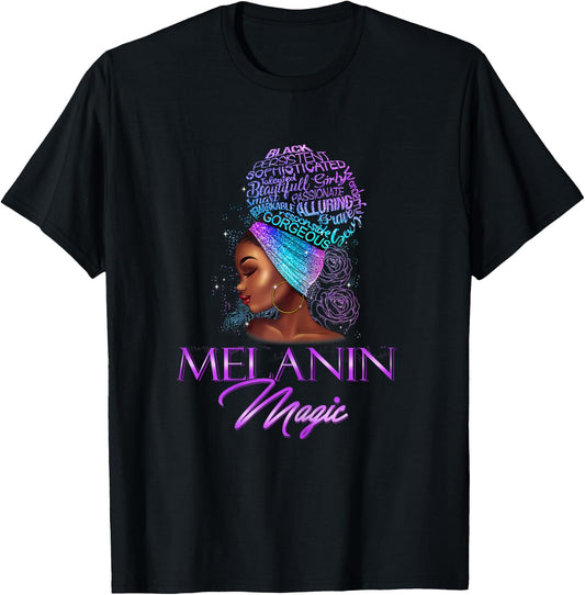 Melanin Magic Purple Black Womans Afro African Girls BLM T-Shirt - T-Shirt | Black