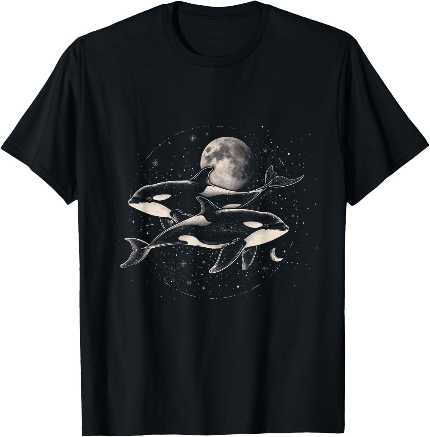 Orca In Space Planets Moon Whale Lover T-Shirt - T-Shirt | Black