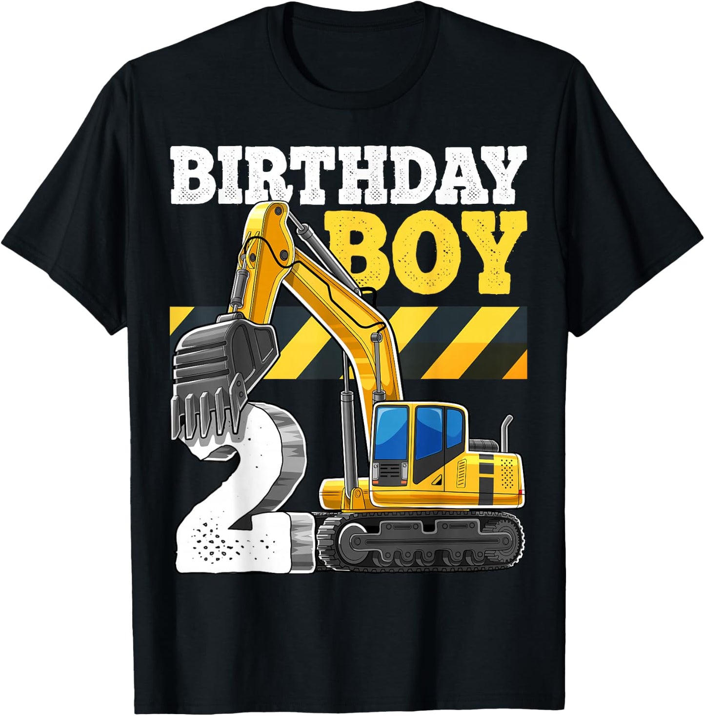 Birthday Boy 2nd Birthday Excavator Construction Vehicle T-Shirt - T-Shirt | Black