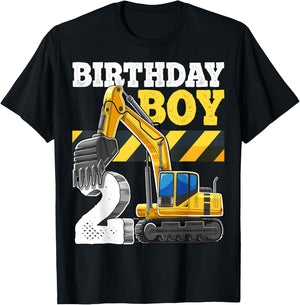 Birthday Boy 2nd Birthday Excavator Construction Vehicle T-Shirt - T-Shirt | Black