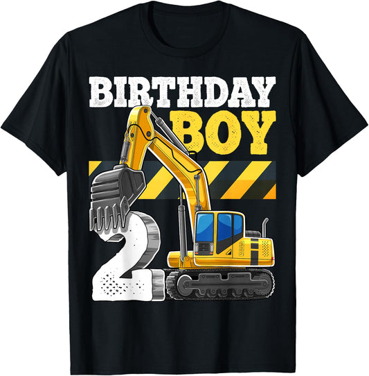 Birthday Boy 2nd Birthday Excavator Construction Vehicle T-Shirt - T-Shirt | Black