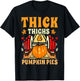 Thick Thighs Pumpkin Pies Gym Autumn Thanksgiving Groovy T-Shirt - T-Shirt | Black