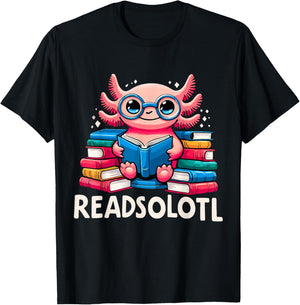 Readsolotl Kawaii Axolotl Book Lover Funny Reading T-Shirt - T-Shirt | Black
