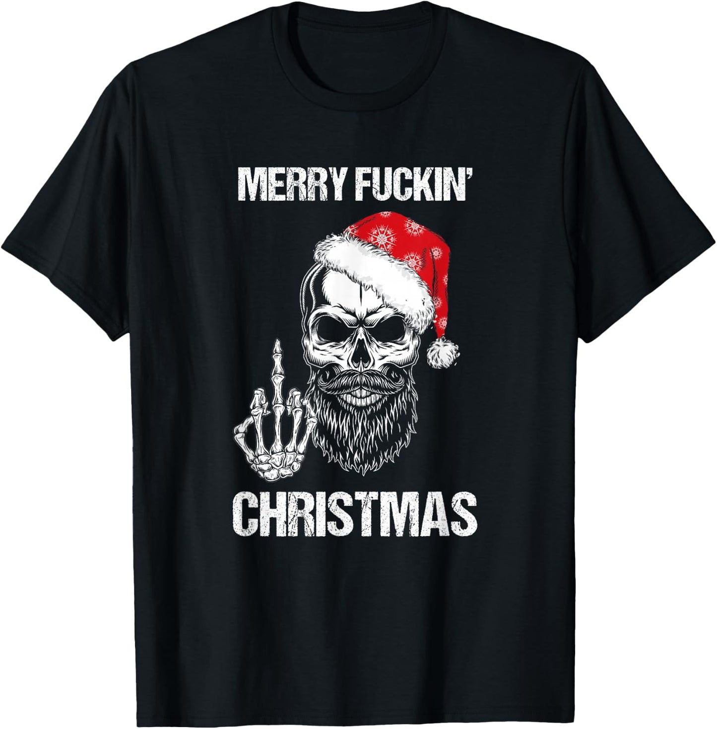 Funny Skull Santa Hat Merry Fuckin Christmas Pajama T-Shirt - T-Shirt | Black