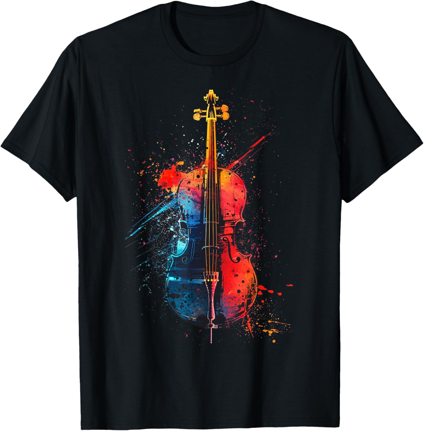 Cello instrument on colorful painted Cello T-Shirt - T-Shirt | Black