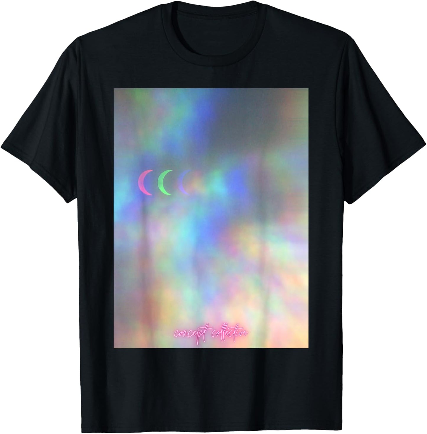 Neon Waning Moon Graphic Print T-Shirt - T-Shirt | Black