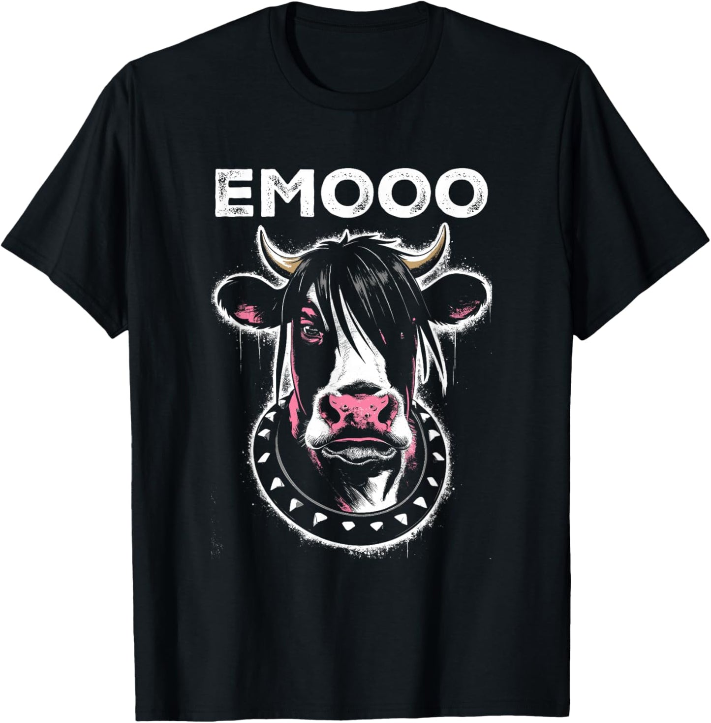 Emooo - Funny Graphic Emo Cow Pun Punk Grunge Lover T-Shirt - T-Shirt | Black