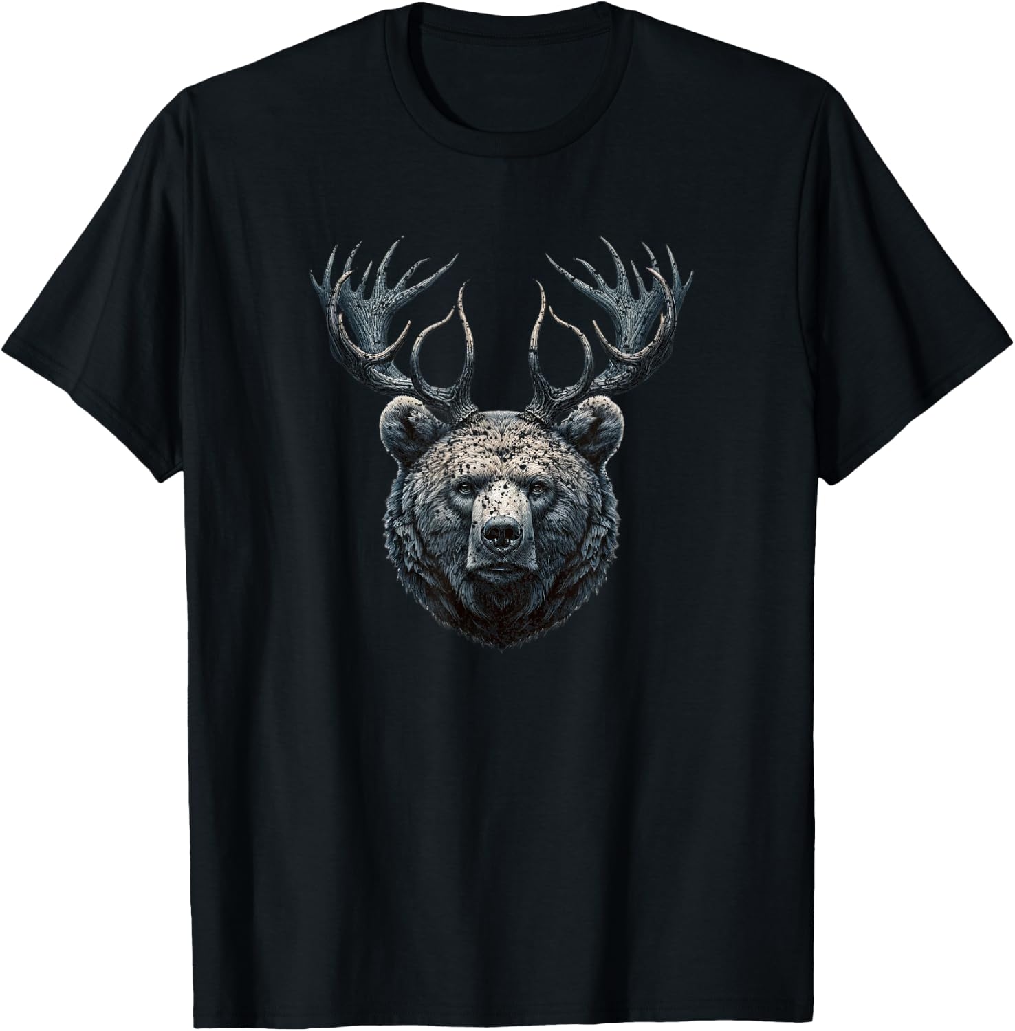 Beer Bear With Antlers Deer Grizzly Bear Beer T-Shirt - T-Shirt | Black