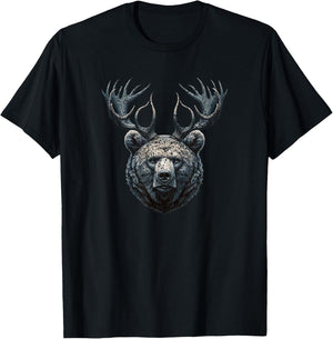 Beer Bear With Antlers Deer Grizzly Bear Beer T-Shirt - T-Shirt | Black