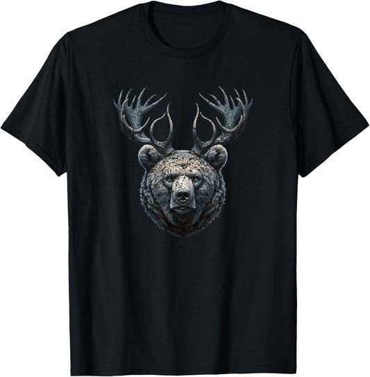 Beer Bear With Antlers Deer Grizzly Bear Beer T-Shirt - T-Shirt | Black